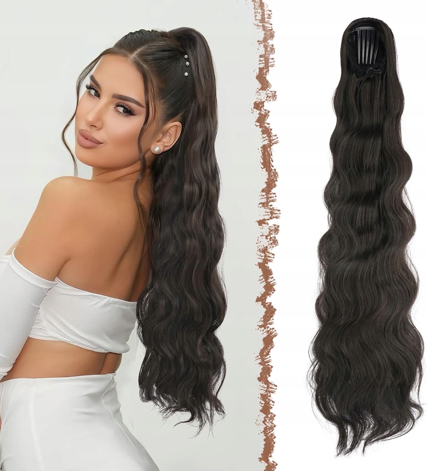 Příčesek dlouhé syntetické vlasy tmavě hnědá Feshfen dámský koňský ocas 75 cm