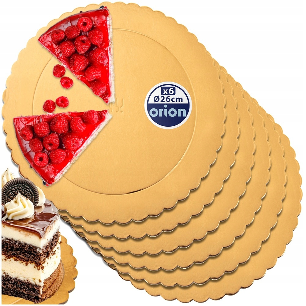 Levně Dortový korpus, dort, zlatý, kulatý, 26 cm, 6 ks.