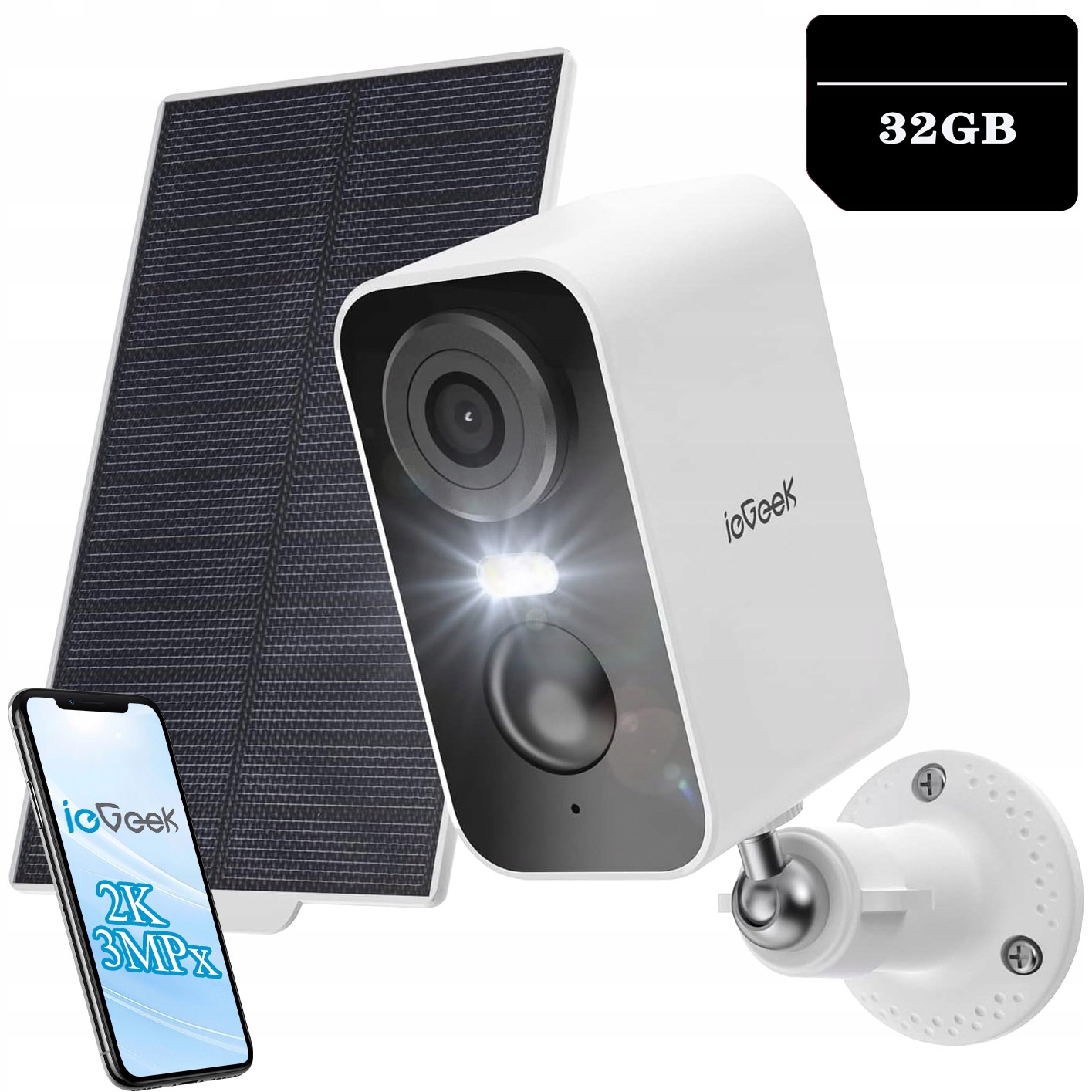 Venkovní Solární Bezdrátová Mikrofonová Kamera Wifi Ip 2K 3MP 4XZOOM 32GB