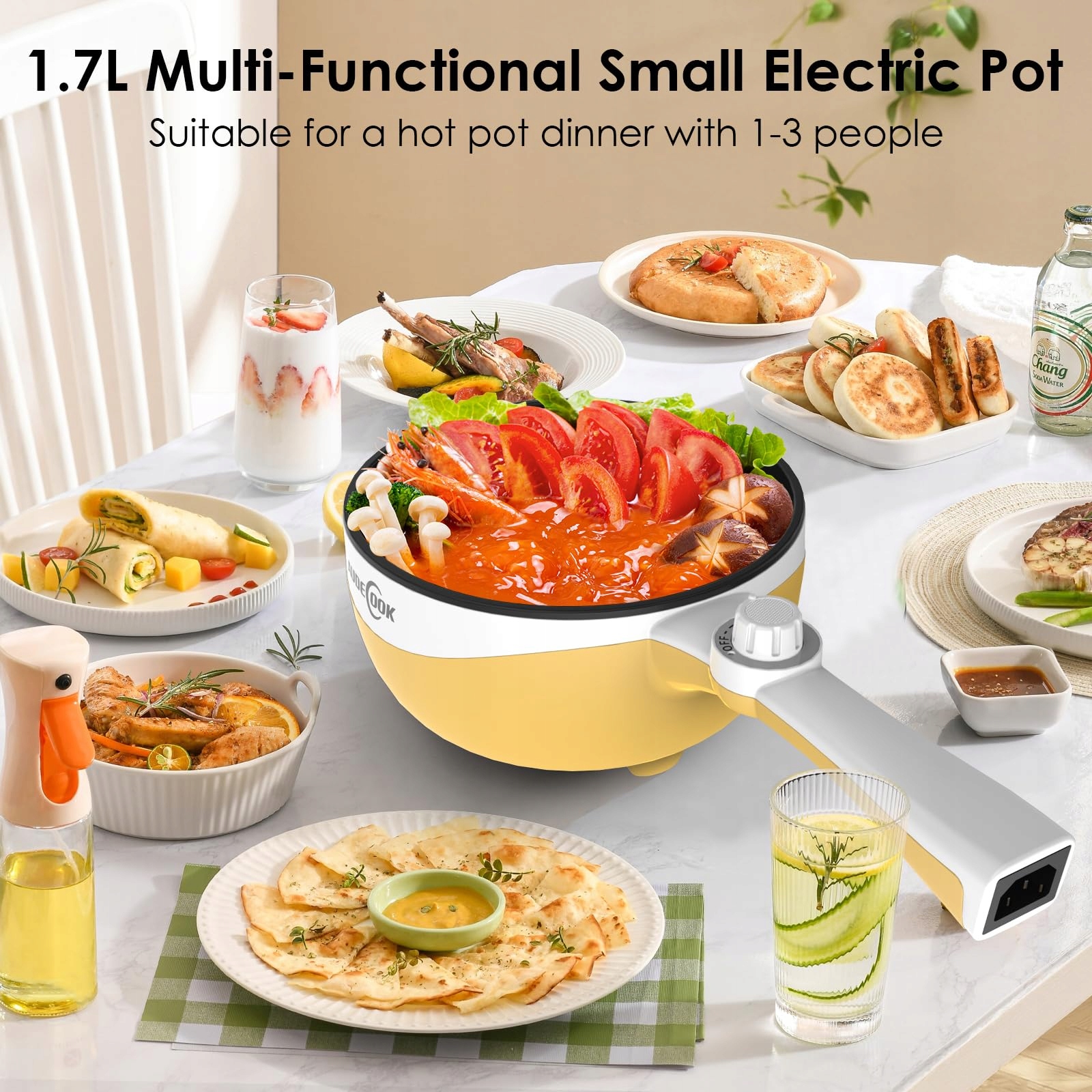 AUDECOOK 1,7L Przenośna Patelnia Antyadhezyjna Multicooker — miniatura 4