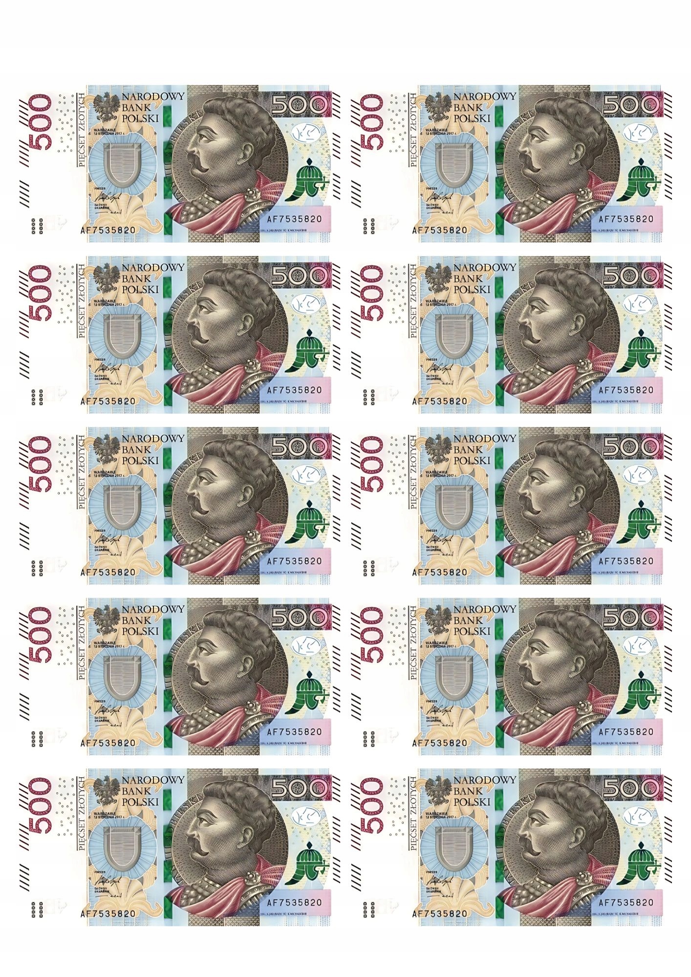 Opłatek na tort Pieniądze banknoty 12 sztuk duże 500 złotych