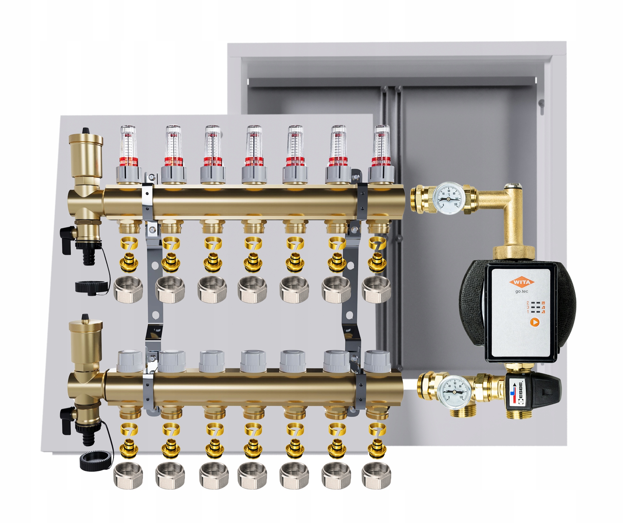 Rozdělovač pro podlahu 7 okruhů Nástěnná skříňka Čerpadlo Wita Pex