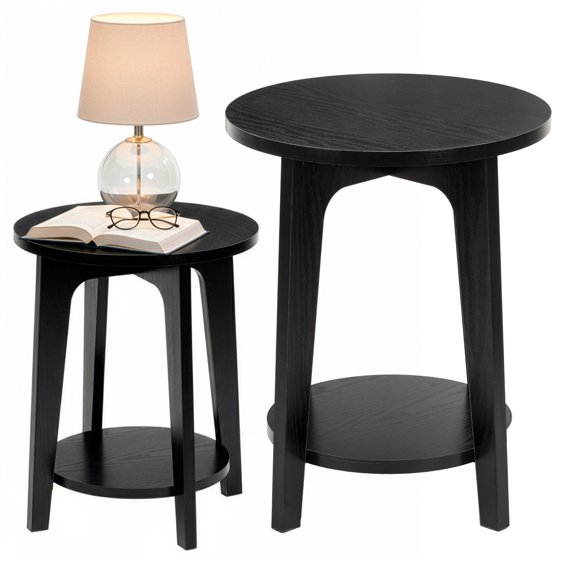 Kávový Stolek Kulatý Boční S Poličkou 40x40x50 cm Černý Loft