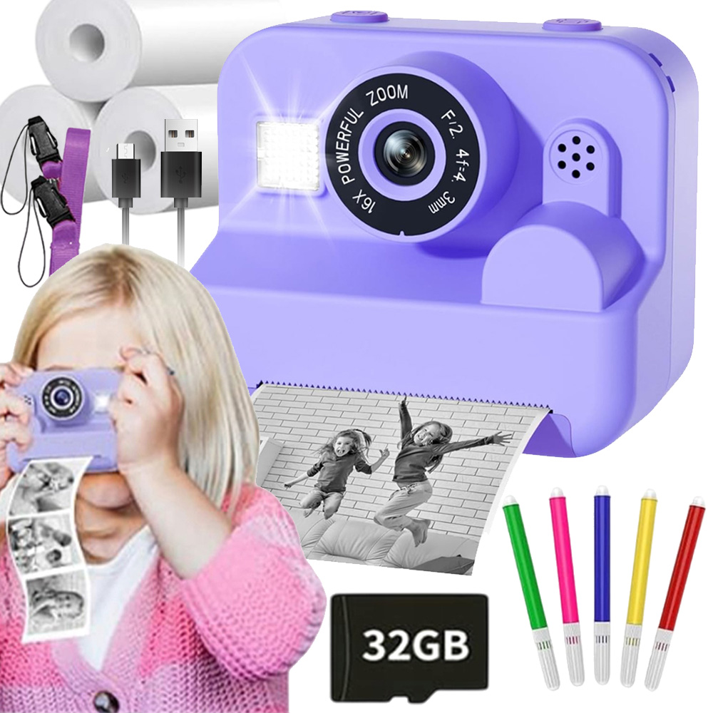 Instantní Fotoaparát 1080P S Tiskárnou Zoom X16 32GB Dárek Pro Děti