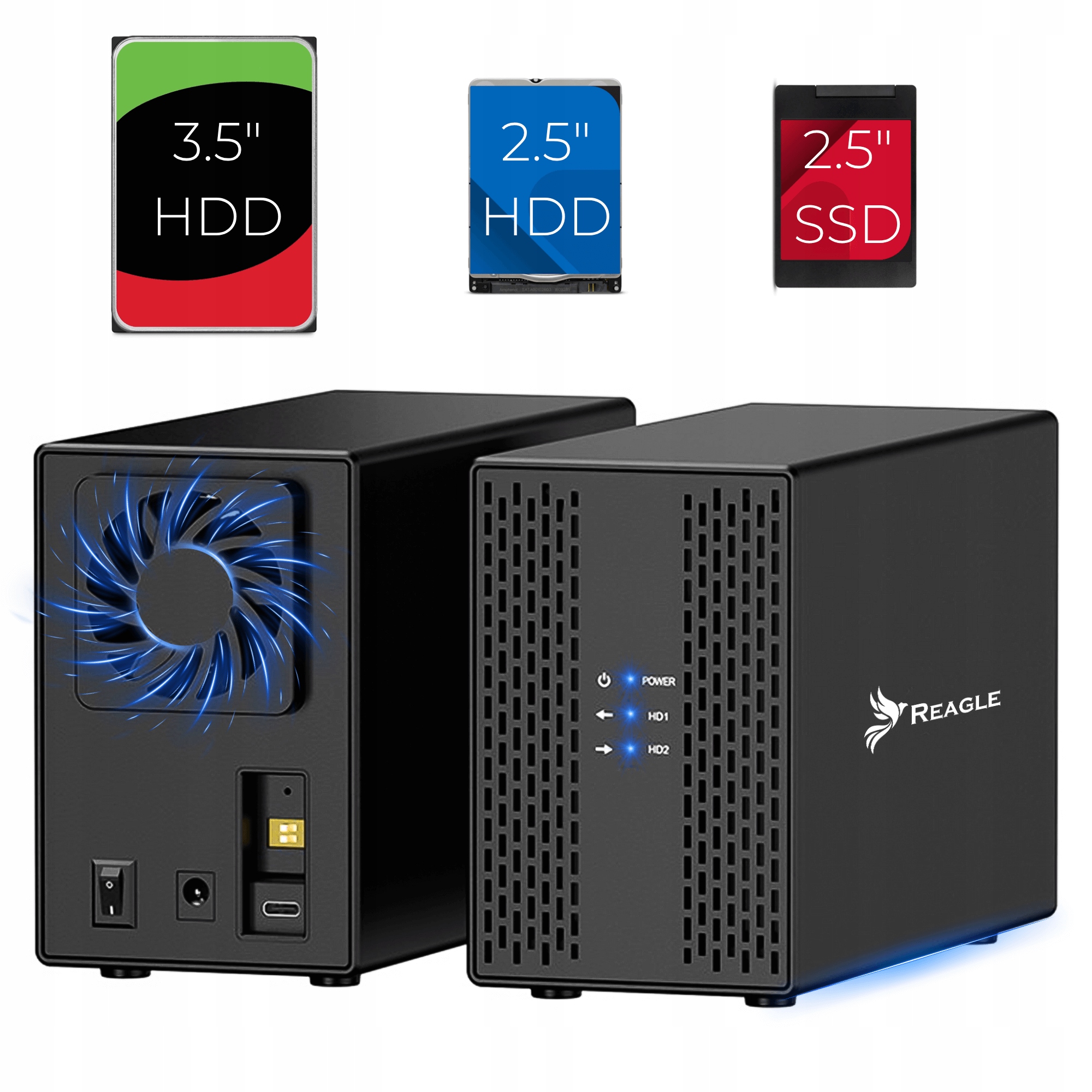 Pouzdro Hdd Ssd 2x 3,5" Sata III Usb 3.2 Kapsa Raid Jbod Pm Do 40TB