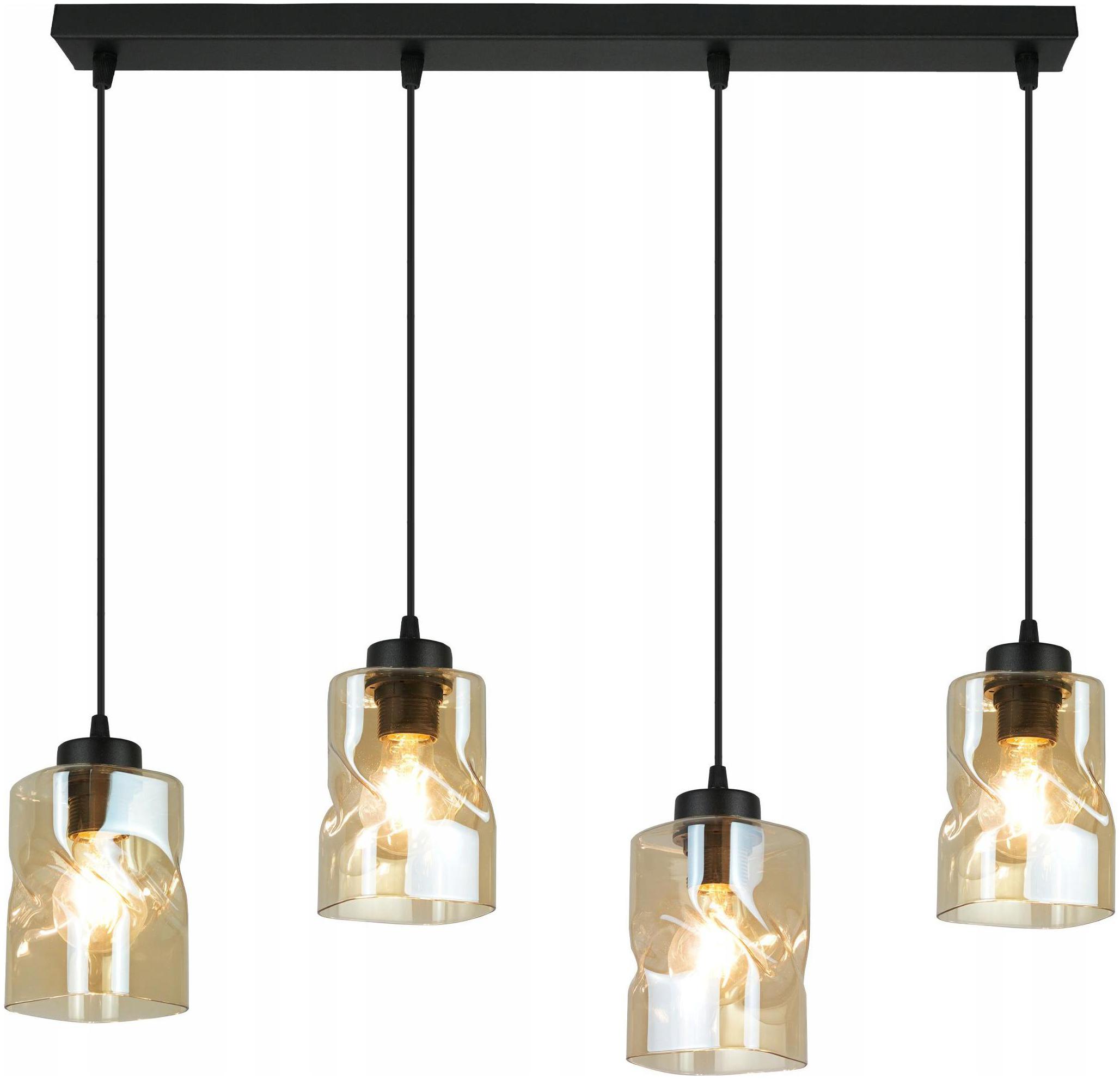 Lampa Czarna Wisząca Żyrandol Listwa 4 Szklany Klosz Miodowy Sufitowa Led