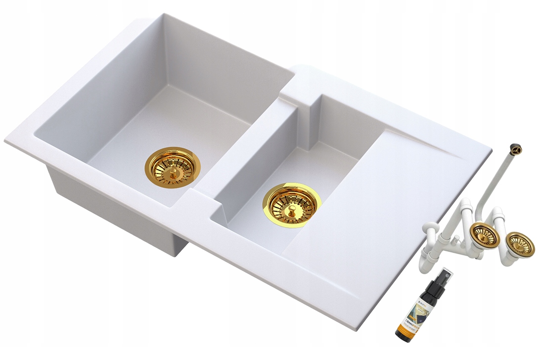 Granitový drez s polovičným otvorom Forma, set, sifón zlatý