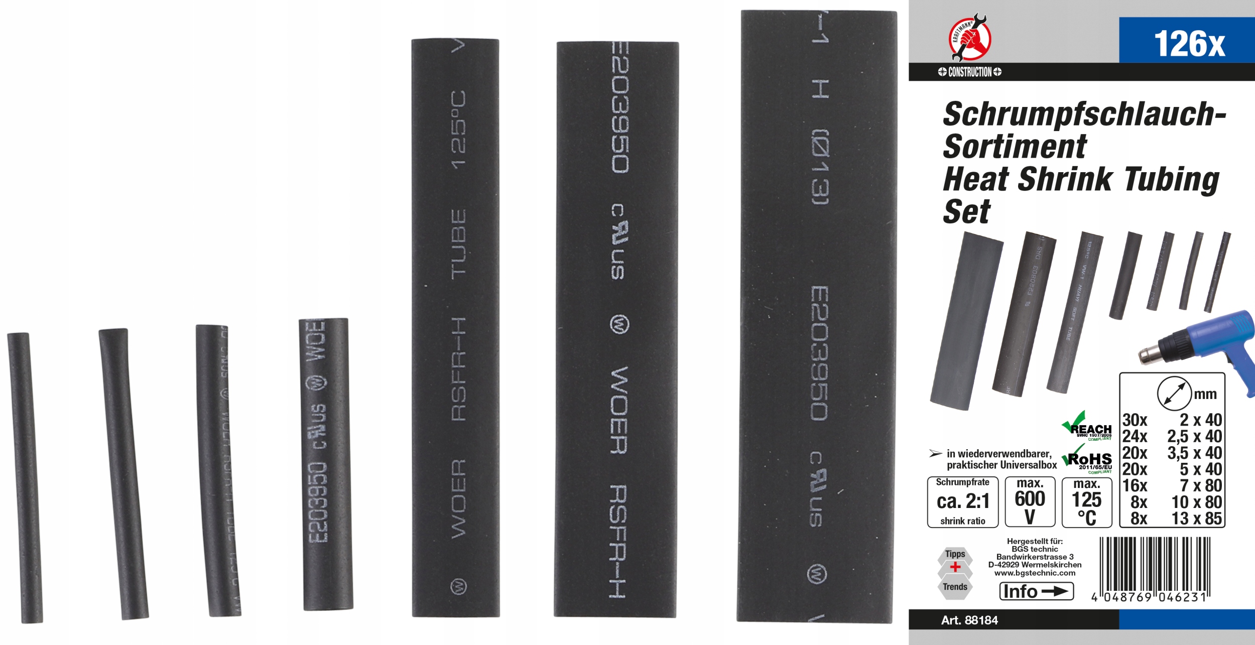 TULEJKI KOSZULKI TERMOKURCZLIWE CZARNE 126 SZT