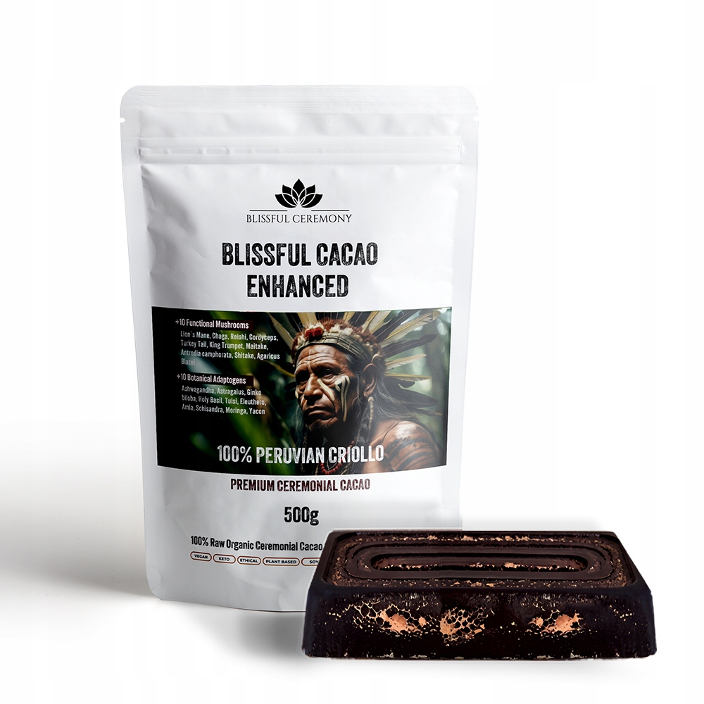 Levně Obřadní kakao Ekologické slitky bez cukru +20 Adaptogenů 500 g