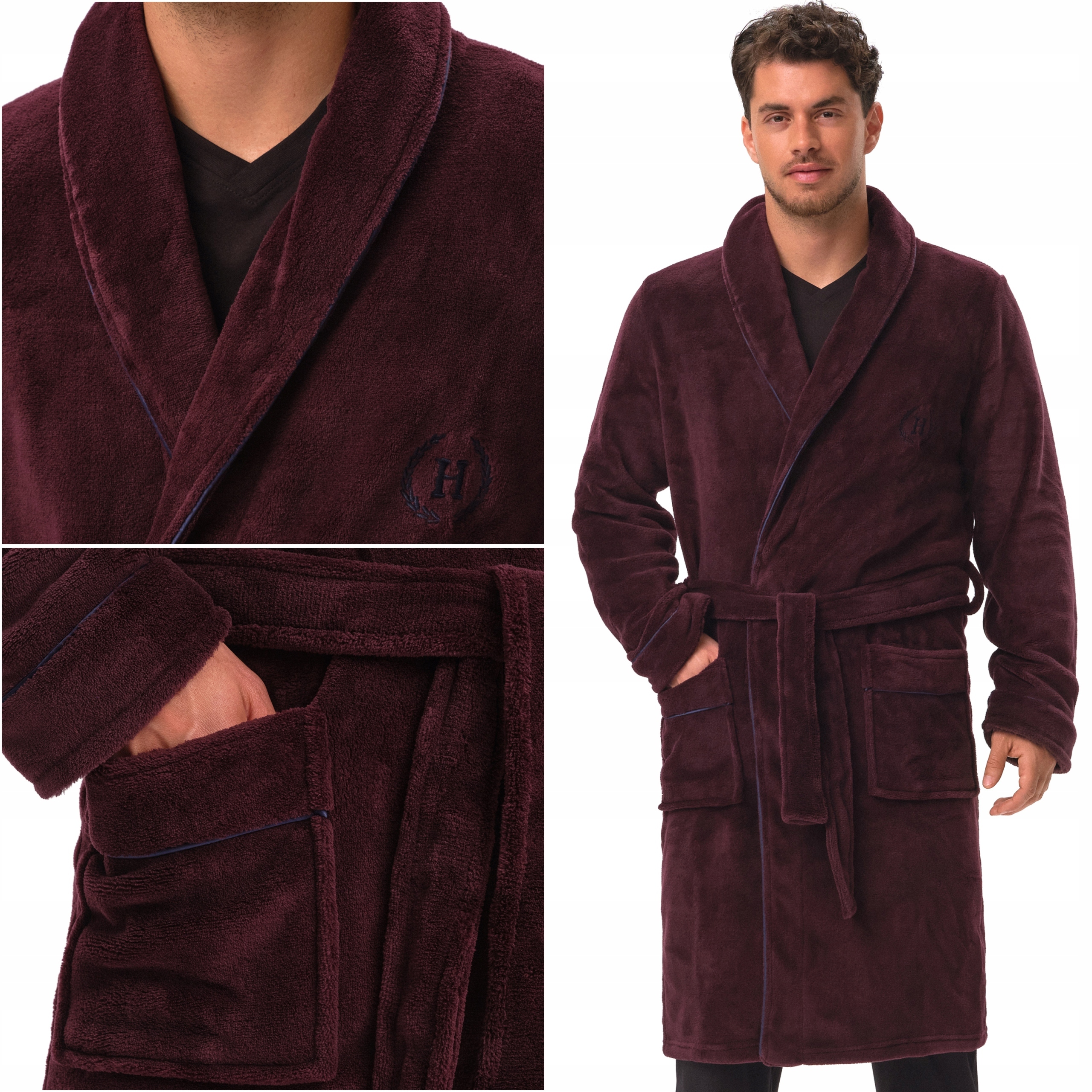 Pánský Župan Henderson Hustle elegantní se zavazováním v pase s XXL Límcem