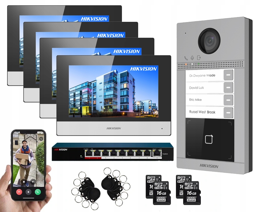 Videovrátnik 4 Monitory Hikvision Ip Interkom Kompletný