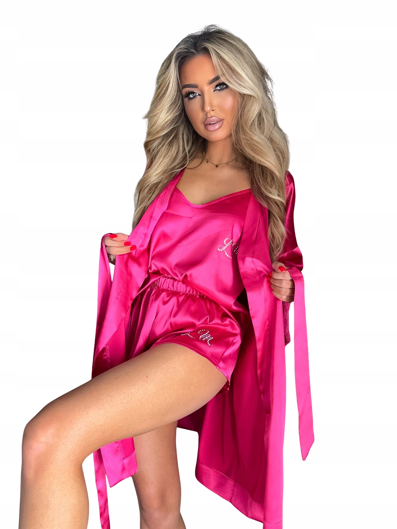 Saténový komplet: pyžamo župan Satin Luxe Edition La Monne, růžová/fuchsiová