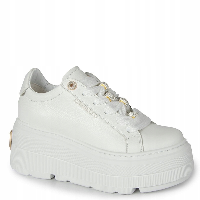CheBello 4978 Białe Skórzane Sneakersy Z Ozdobą 38