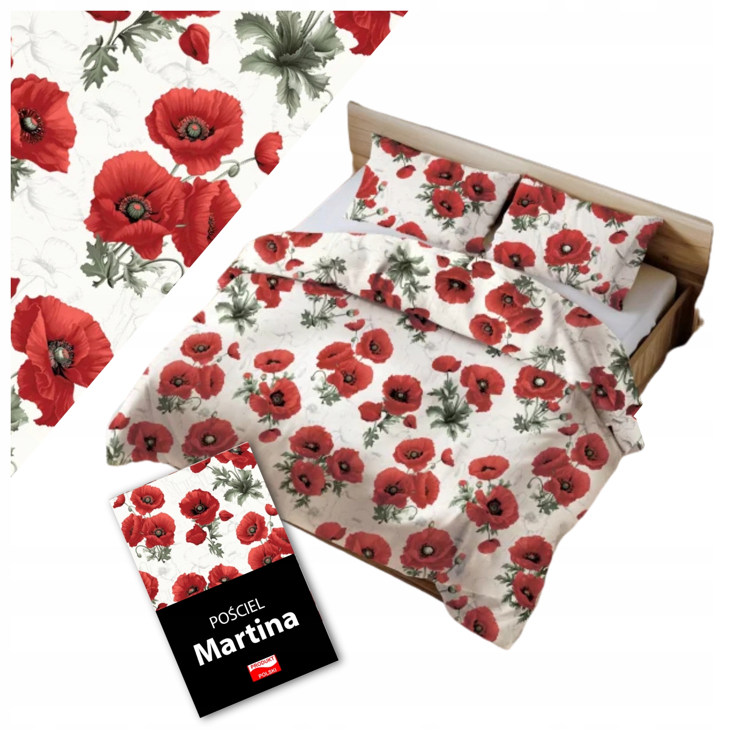 Pościel 140x200 Bawełna 100% Naturalna Zamek Błyskawiczny Maki Polska
