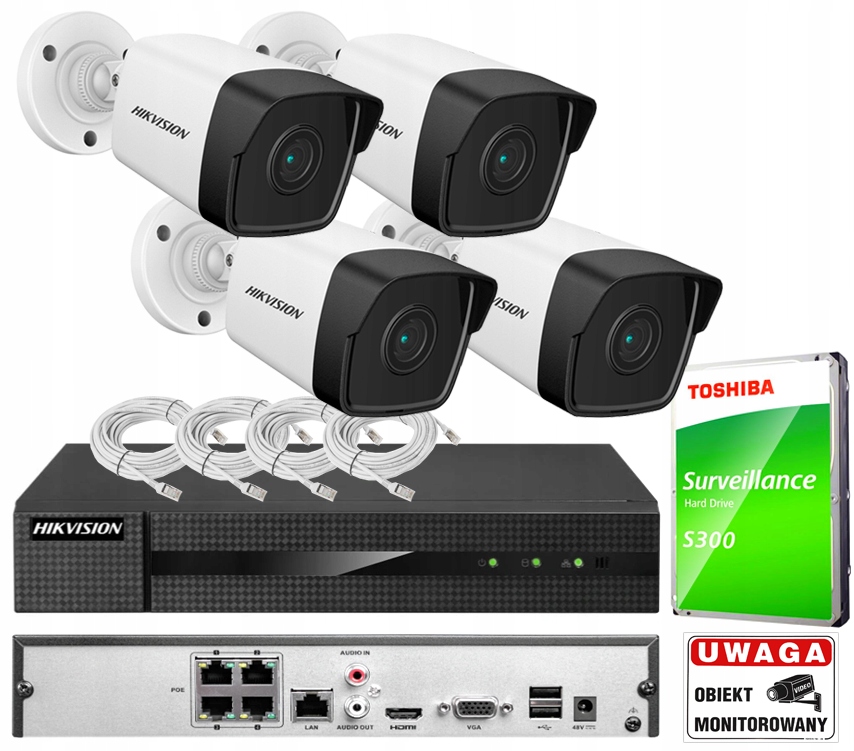 

Zestaw Hikvision 4 Kamery Ip 4Mpx Rejestrator PoE