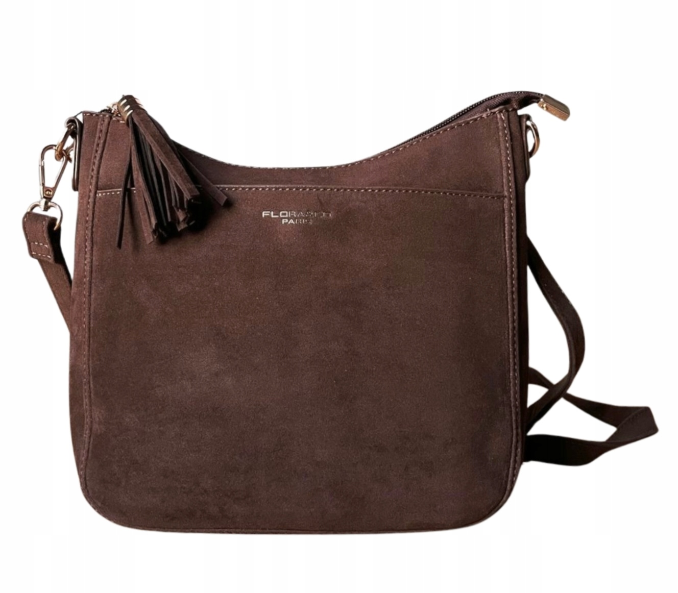 Flora&Co czekoladowa torebka zamszowa brązowa listonoszka eko zamsz frędzle