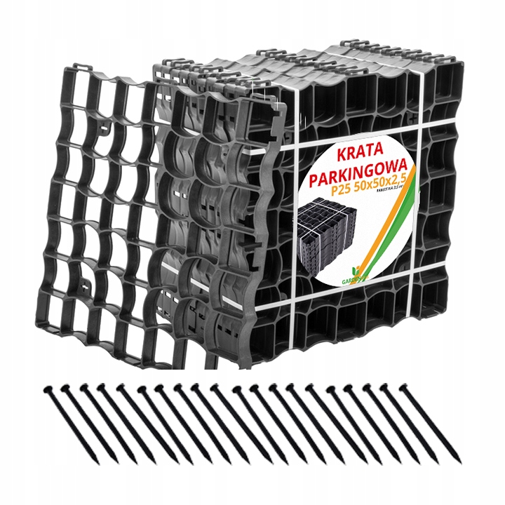 Eko Krata Parkingowa P25 Czarna Geokrata Ogrodowa 50x50x2,5 cm Kotwy