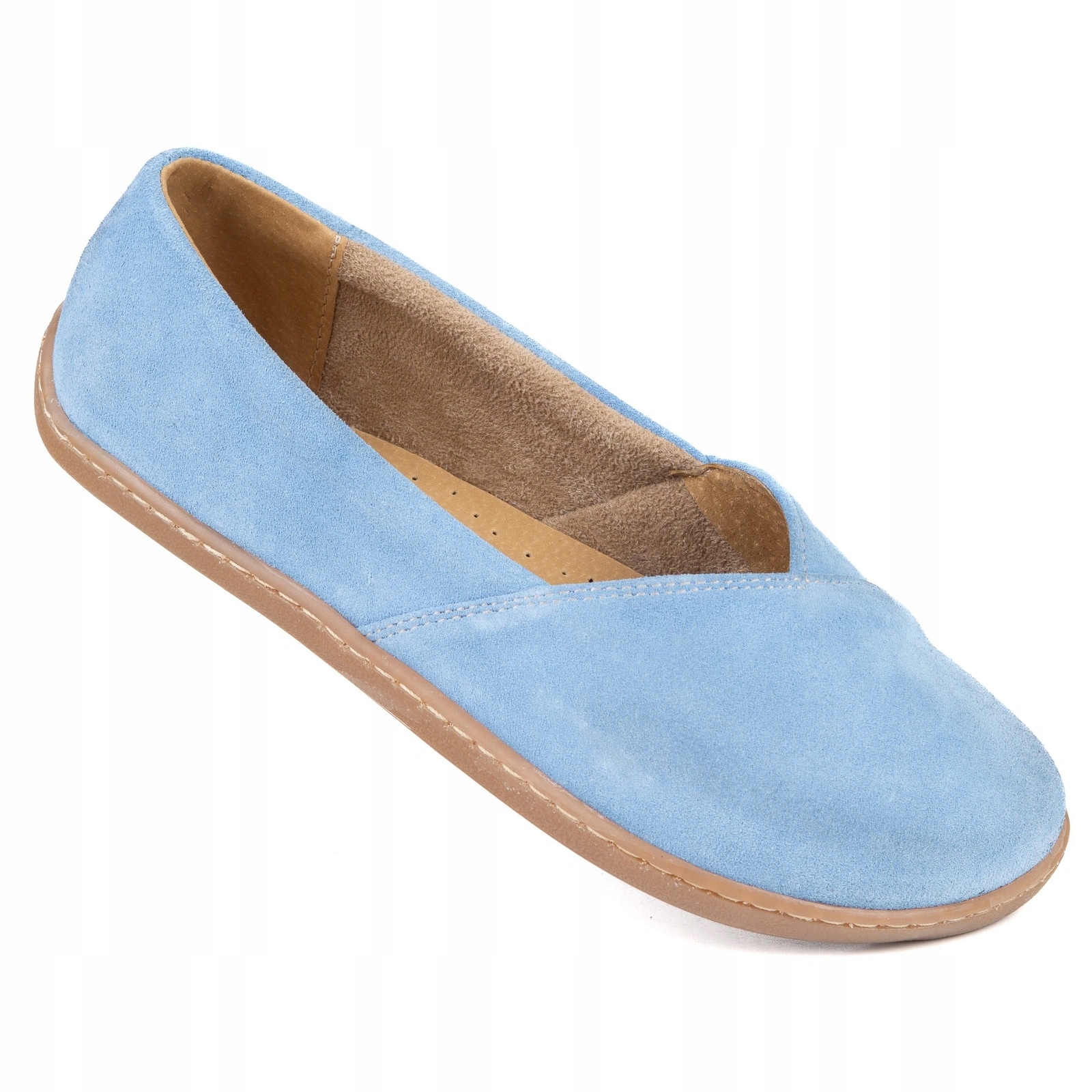 Kožené dámské baleríny typu barefoot na široké chodidlo Ease modrý velur 37