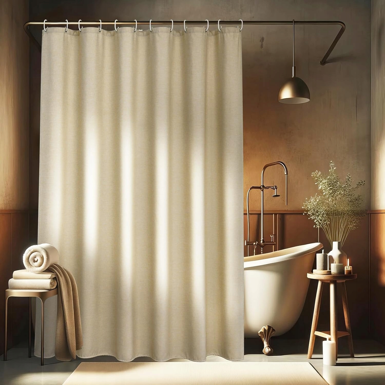 Zasłona Prysznicowa Wodoszczelna Pleśnioodporna Beżowa 180 x 210 cm