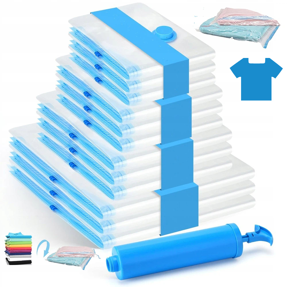 Levně Vakuové Sáčky Na Kompresi Oblečení 12 Ks Ve 4 Velikostech S Čerpadlem