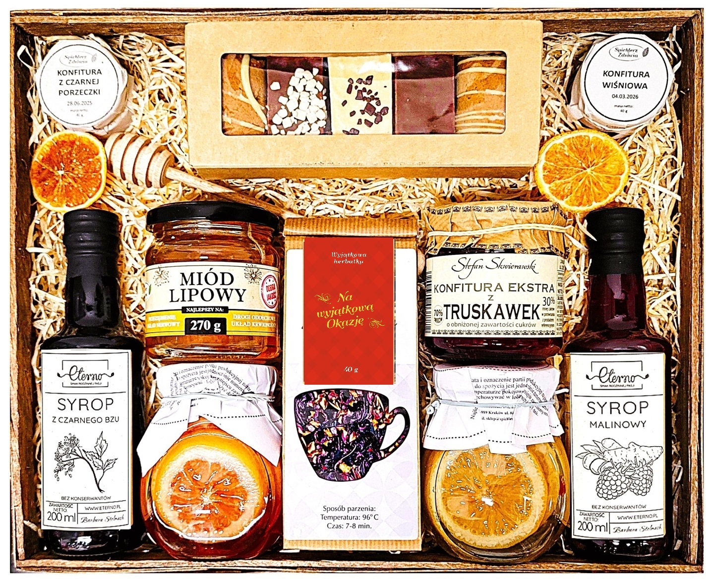 Levně Velký Dárkový Koš Dárek Dárkové Balení Čaje Med Sirup Pochoutky