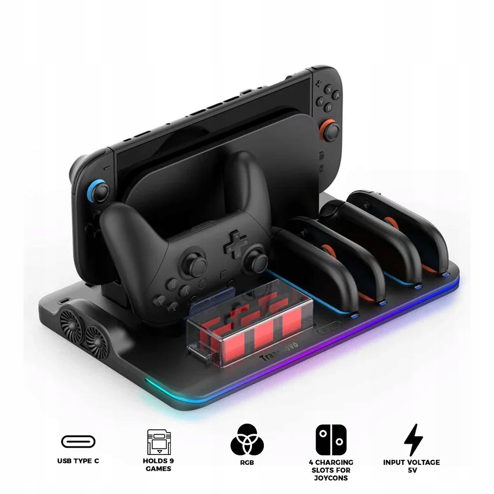 Stacja Dokująca RGB do Nintendo Switch 2 | 4 Joy-Con | Chłodzenie | 9 Gier