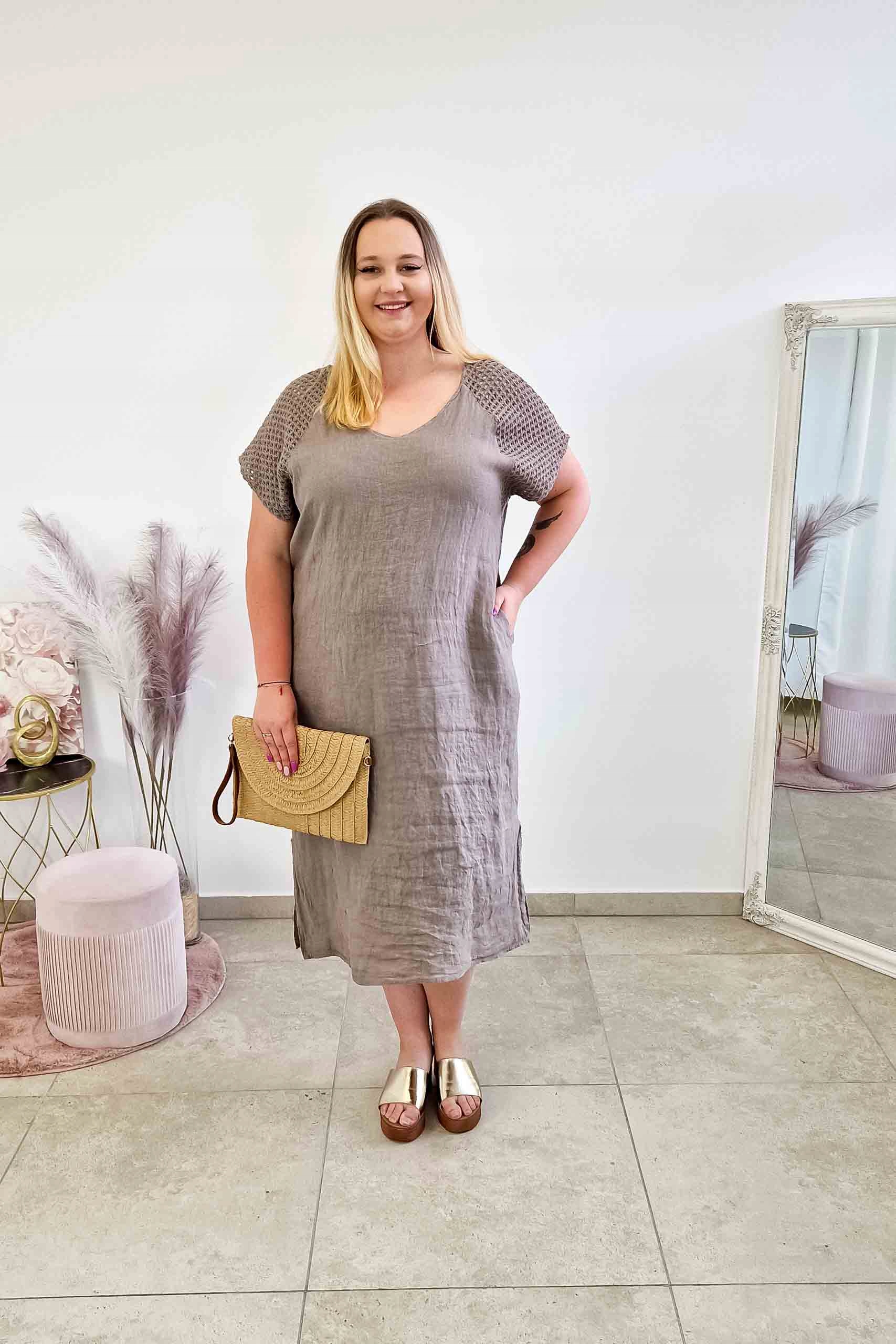 Lněná Šaty Maxi s výstřihem do V a zavazováním na zádech Fango Uni