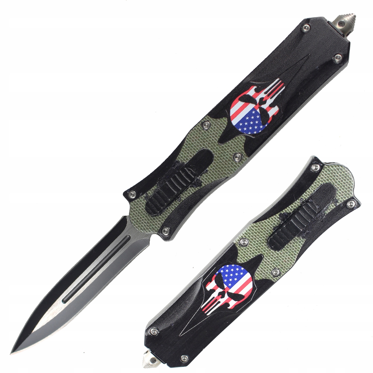 Nůž pružinový výsuvný z přední strany Otf kovový Punisher F51