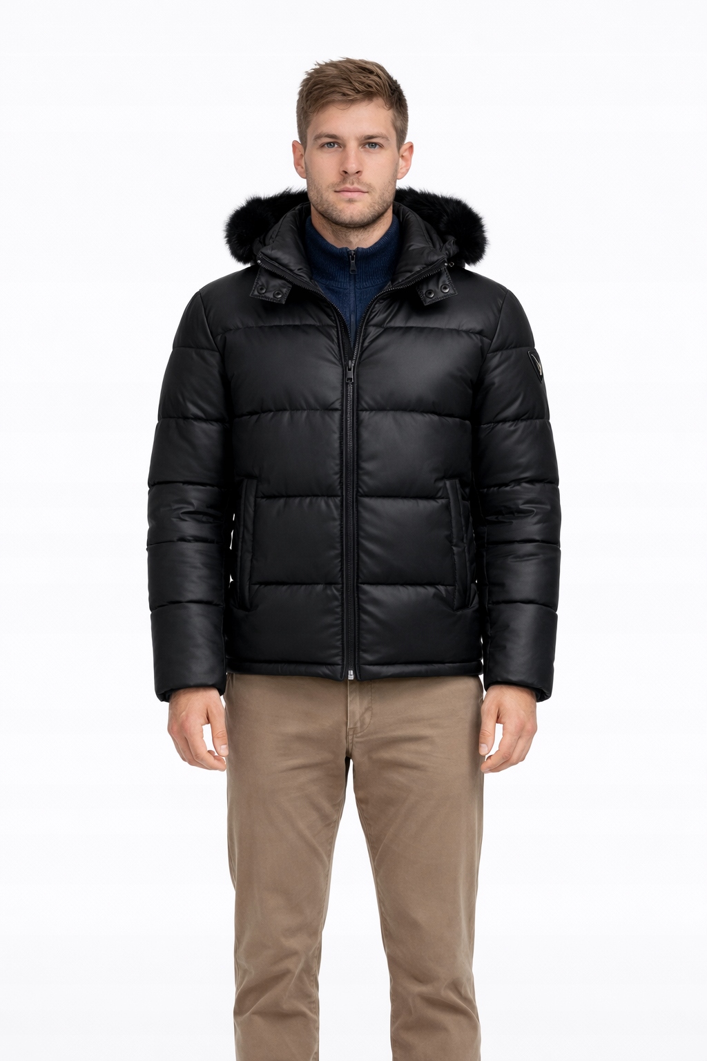 Guess Černá Prošívaná Bunda S Kapucí A Kožešinou S I3C