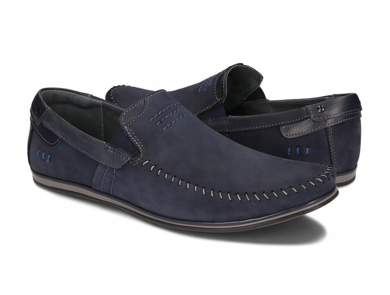 Mokasyny Buty Męskie Wsuwane Casual Skóra Naturalna Nubukowa 876 Granat 41 Kod producenta 876