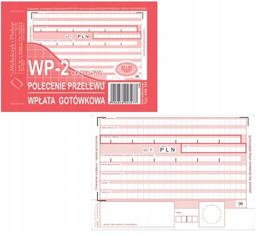 Druk MiPri polecenie przelewu 449-5M wpłata gotówk