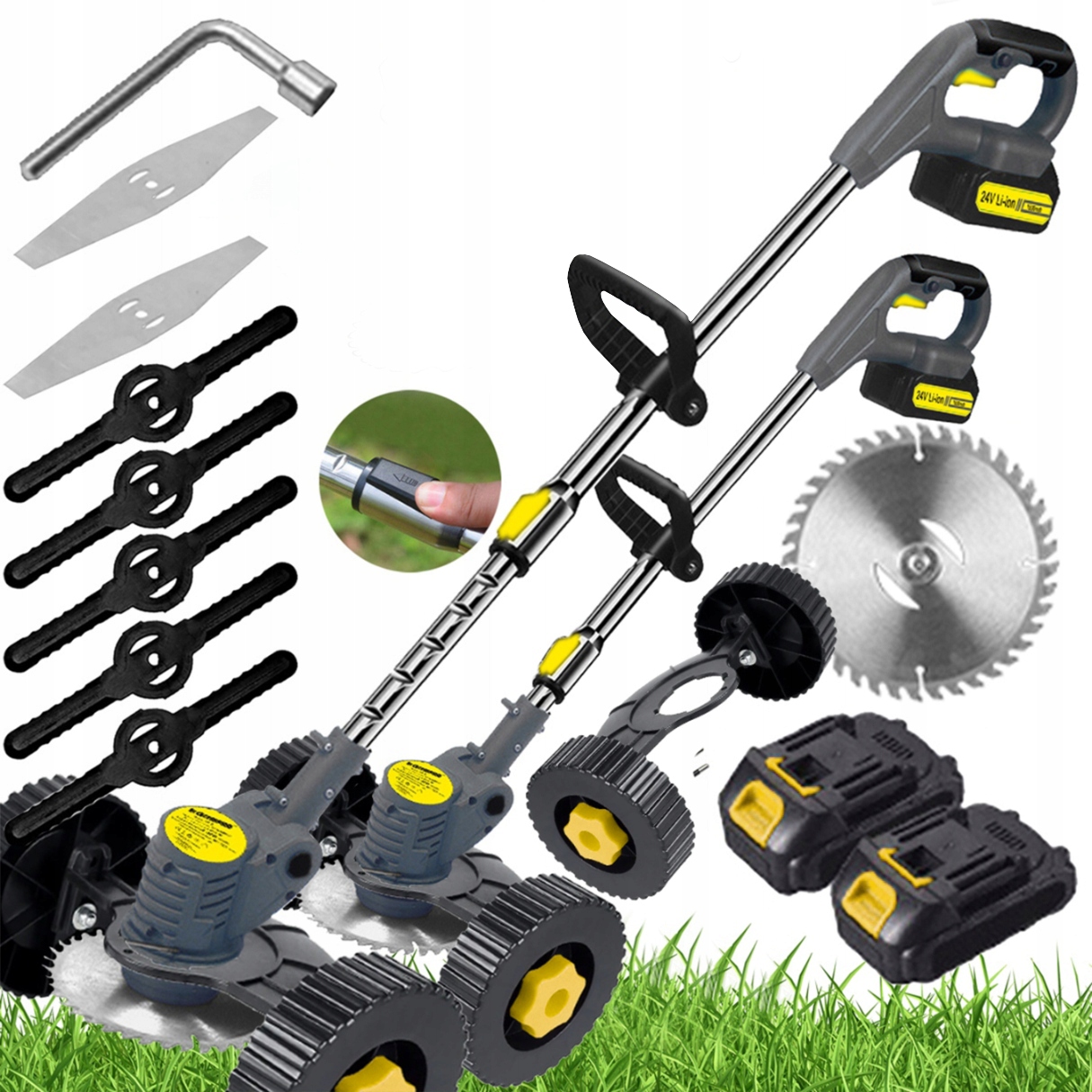 Podkaszarka Do Trawy Kosa Akumulatorowa Elektryczna Ogrodowa 2x Aku Koła