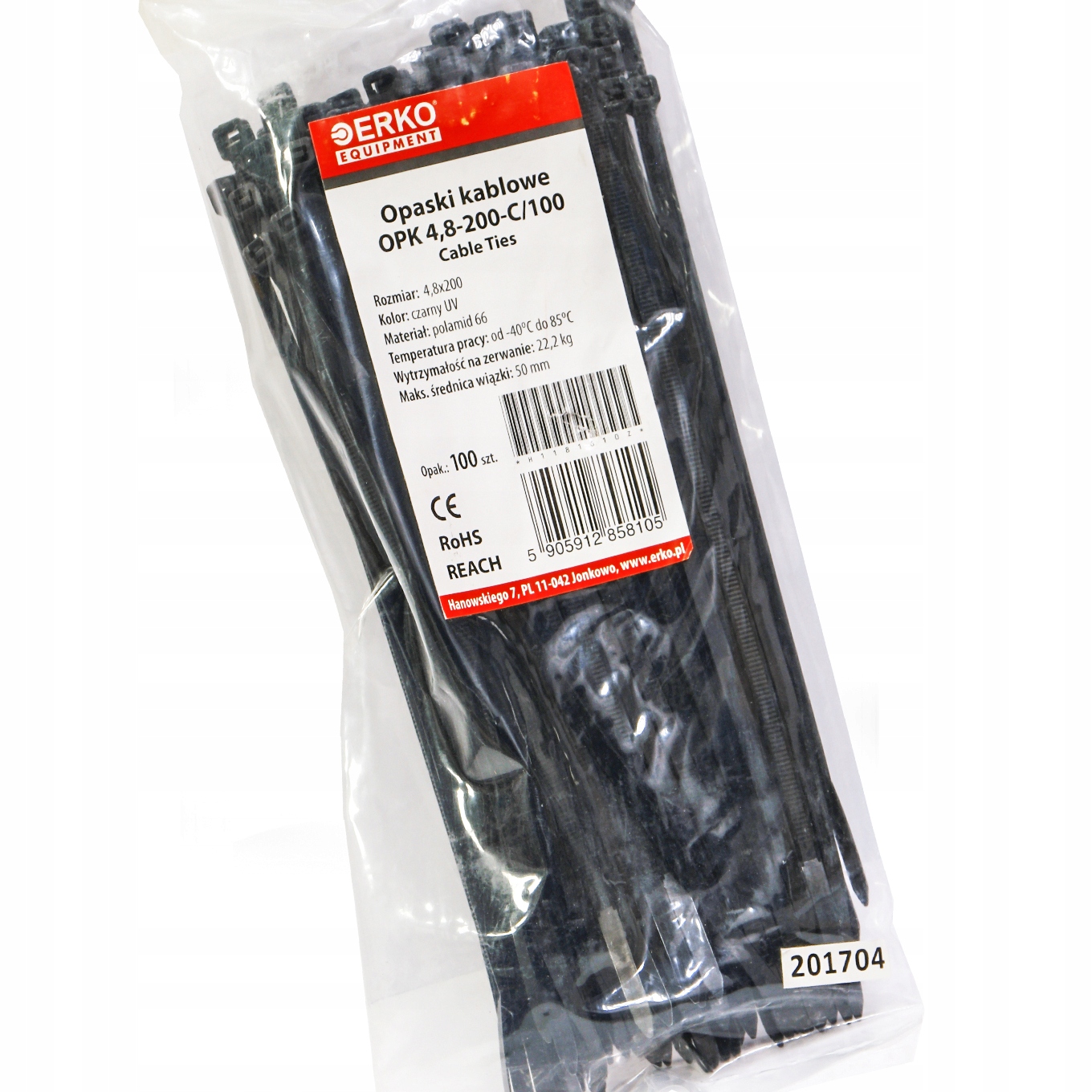 

opaska zaciskowa czarna Opk 200 4,8 100szt Erko