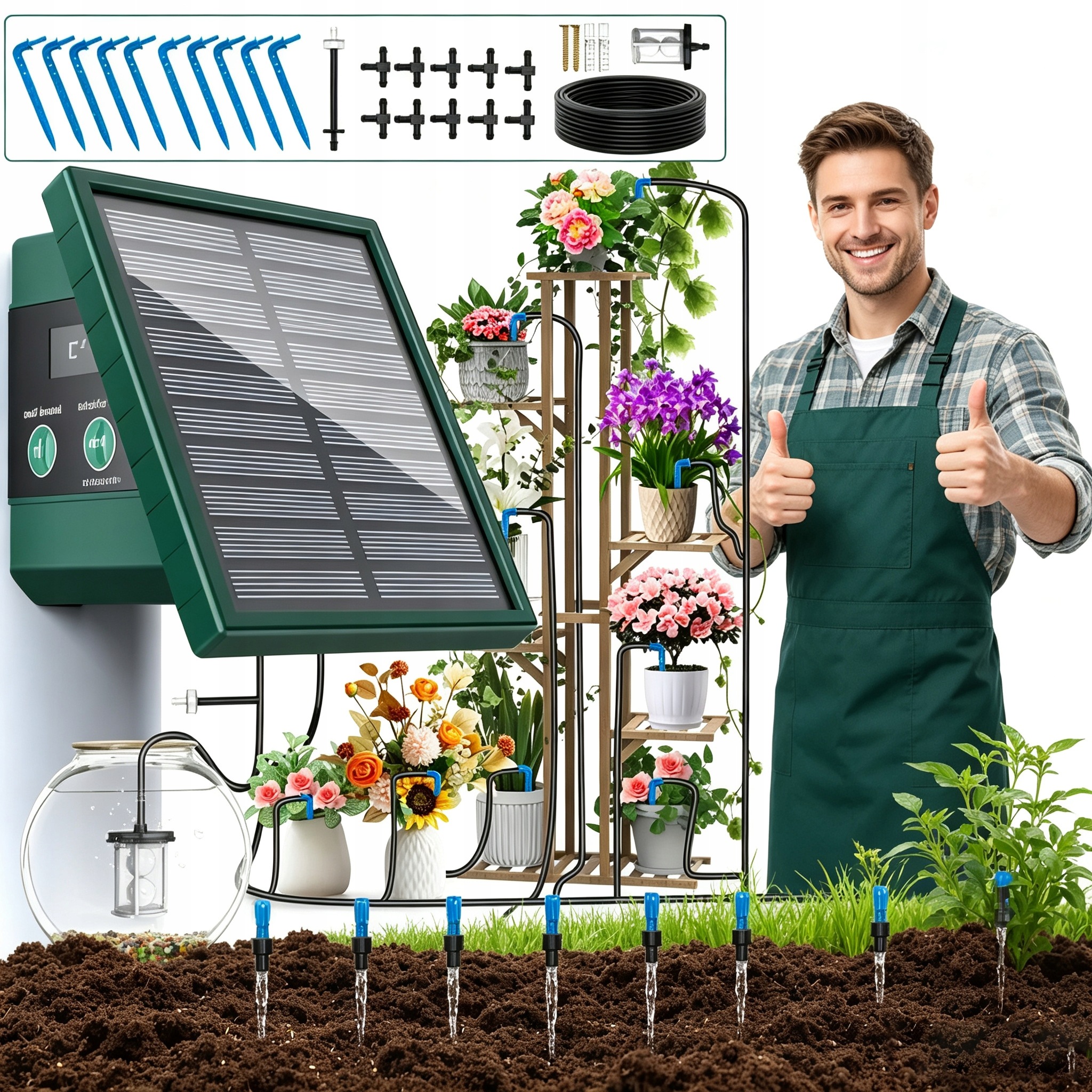 Solární Zavlažovací Systém Sada Automatické Zavlažování Zahrady 1500 mAh