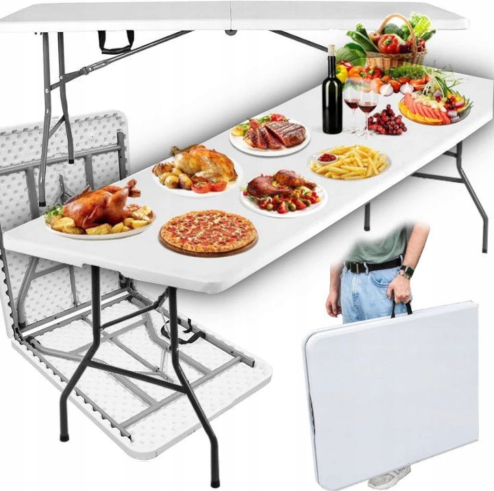 Stół Ogrodowy Cateringowy Bankietowy Składany Ogrodowy Walizka 180 cm Biały