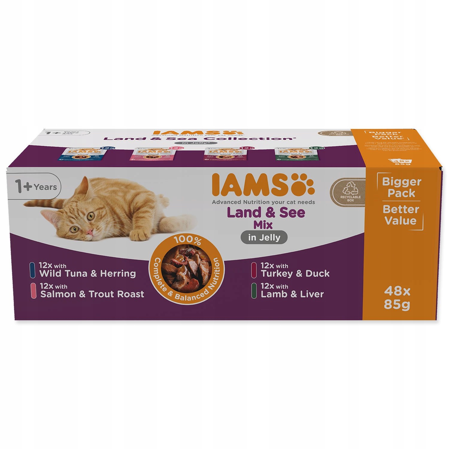 Levně Kapsička Iams Delights Adult mořské a suchozemské maso v želé (48x85g)