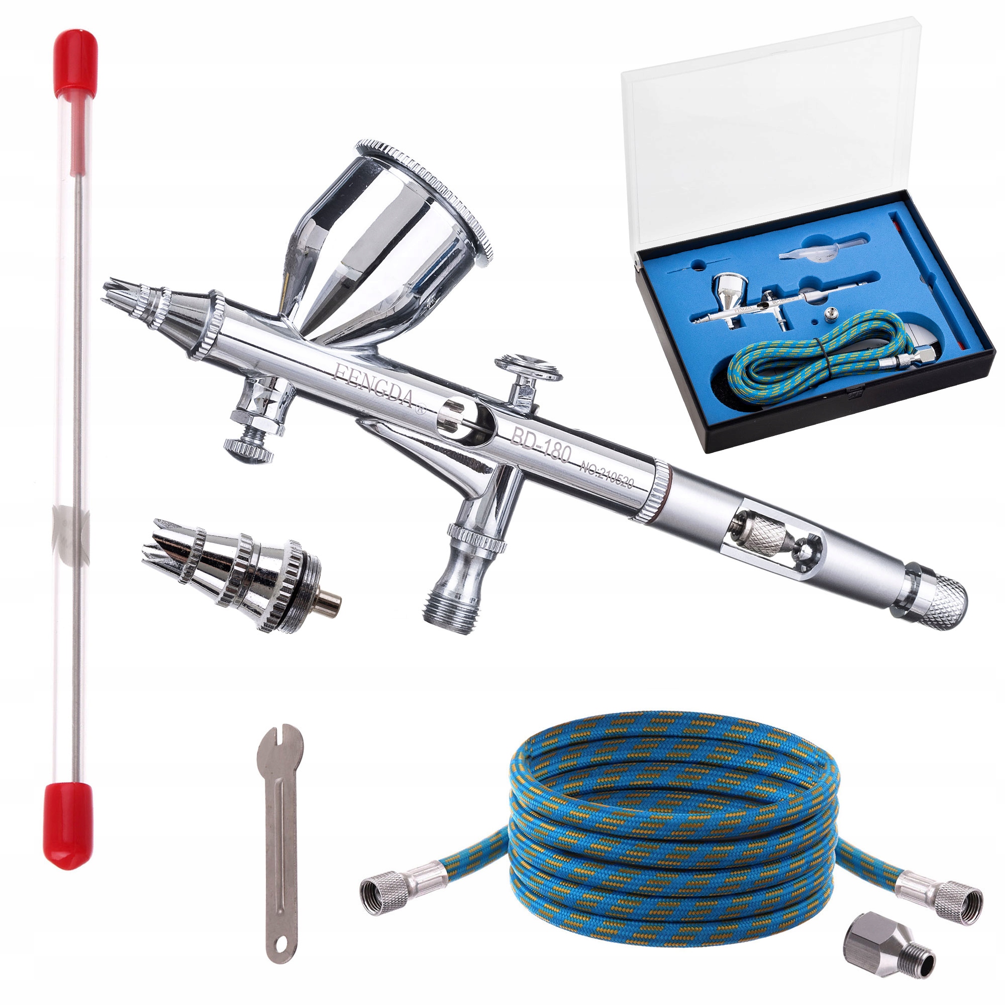 Modelářský Airbrush Sada Trysek 0,2 0,3 MM Hadička Redukce Pro Malování