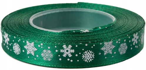 Wstążka Świąteczna w Śnieżynki 12 mm -23 m Zielona