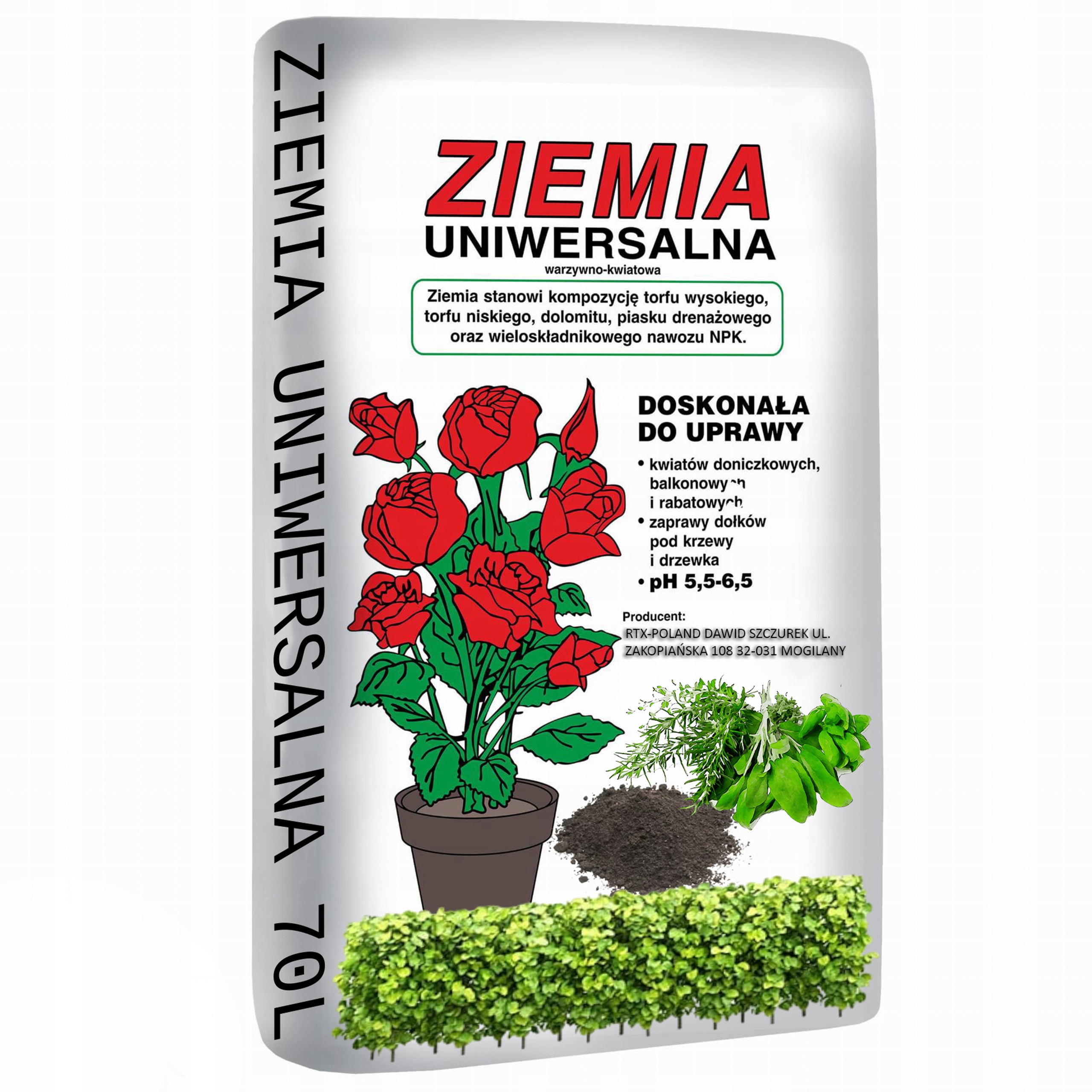 ZIEMIA UNIWERSALNA DO WARZYW KWIATÓW ROŚLIN WYSIEWU OGRODOWA 70L Z NAWOZEM