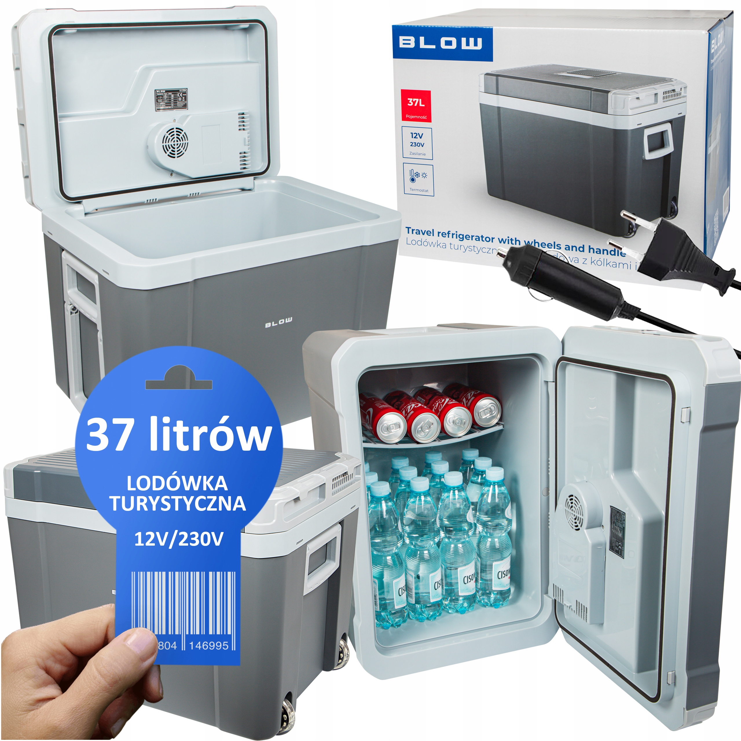 Výkonná Turistická Chladnička Přenosná Automobilová 12V 230V Držák Kolečka 37L