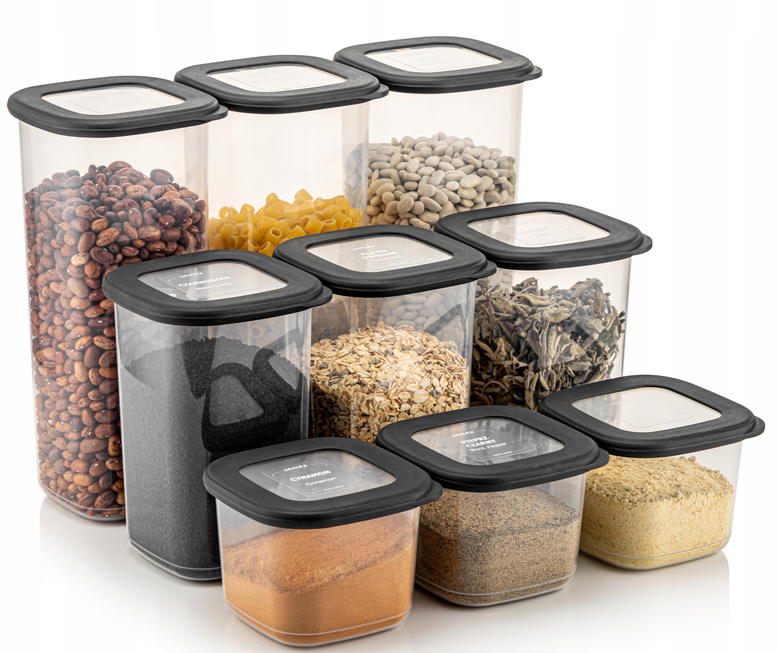 Pojemniki na żywność kwadratowe zestaw 3x550ml/3x1,2L/3x1,7L+30 etykiety A