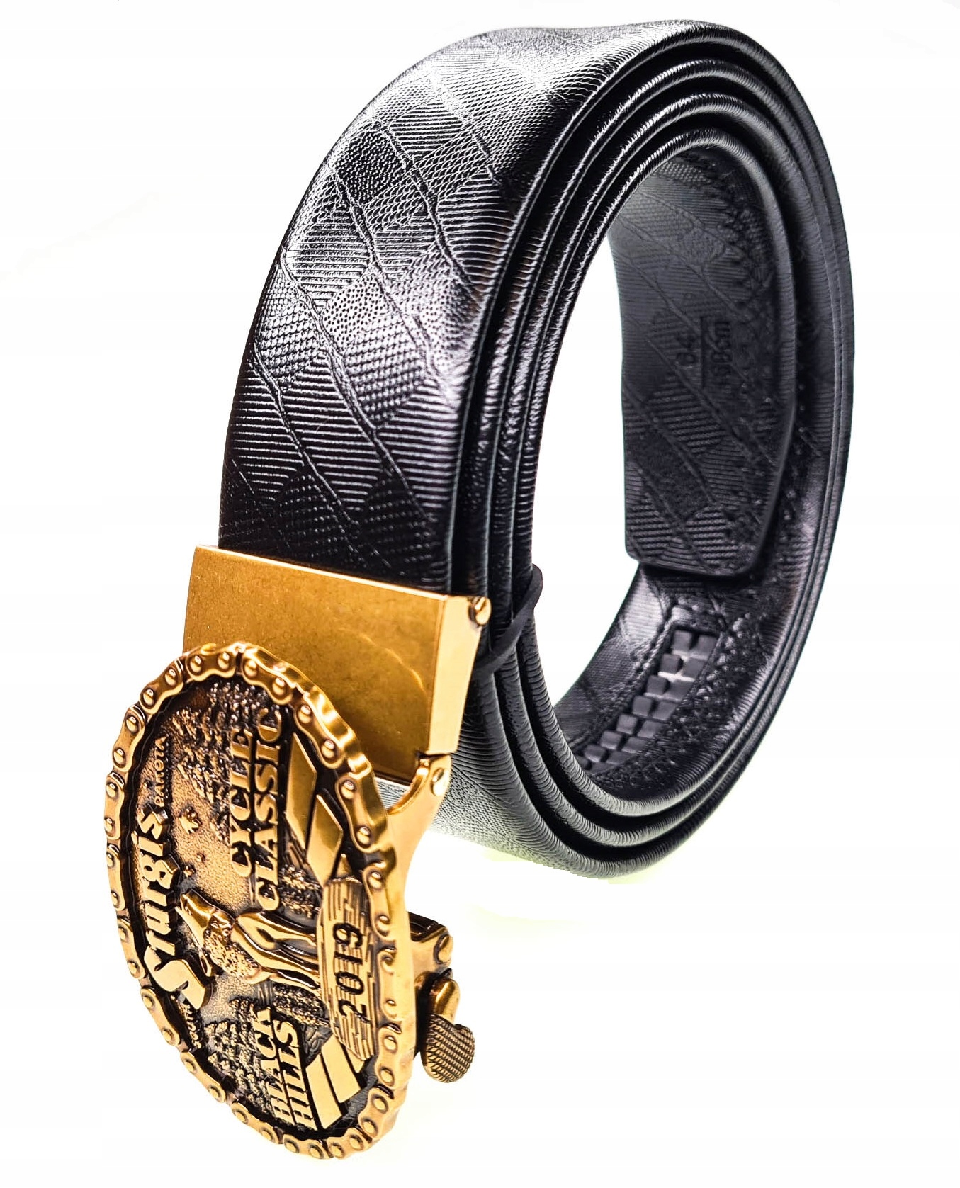 Luxusní Černý Pánský Kožený Opasek Automatický Zlatý Vlk 105 CM