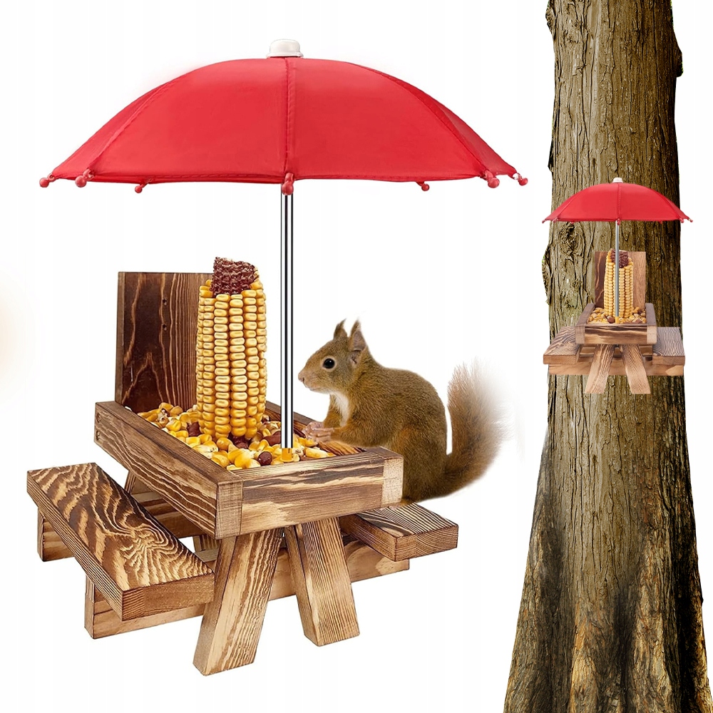 Levně Dřevěné Krmítko Pro Veverky S Deštníkem Odolné Proti Vlhkosti K Zavěšení