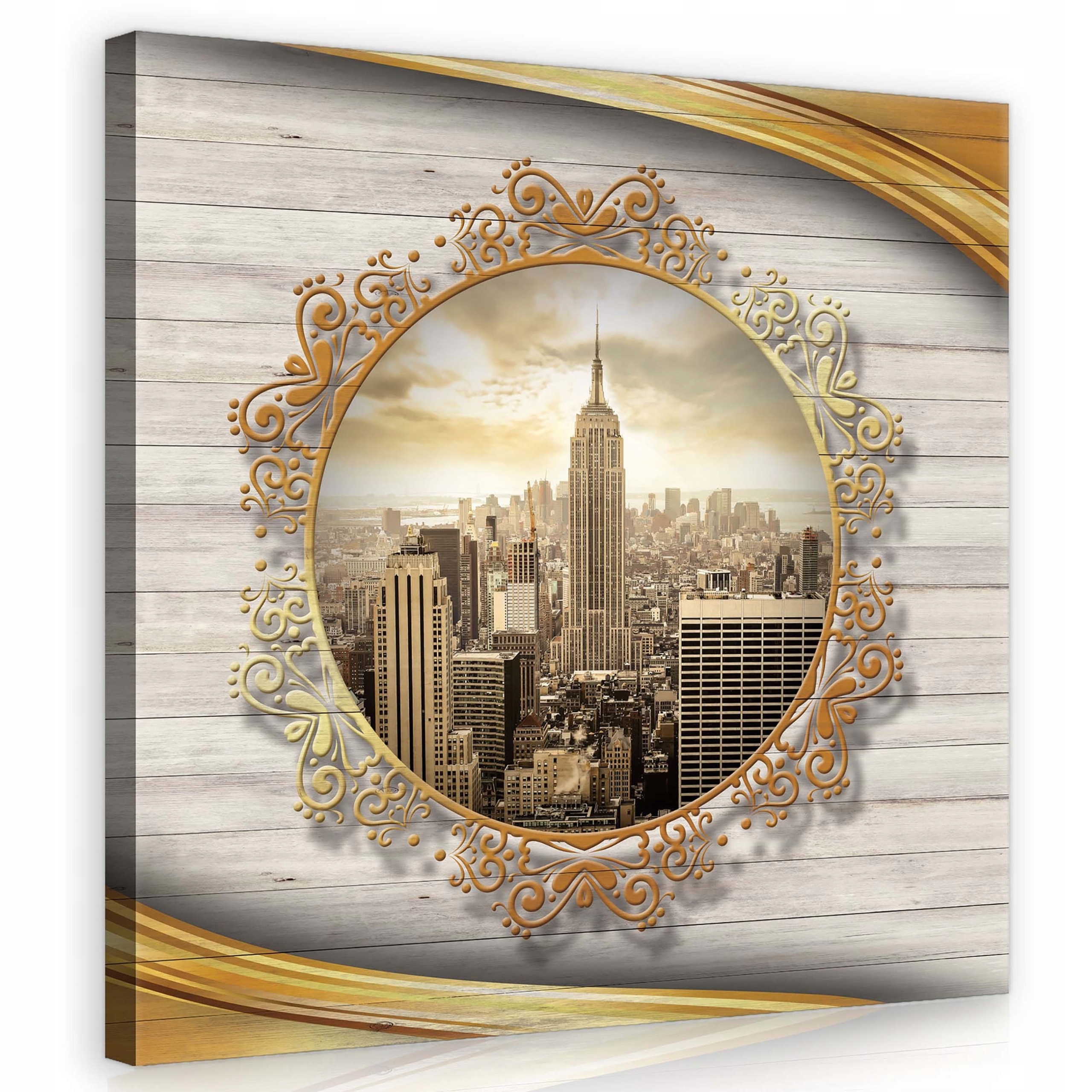 Obraz 80x80 Empire State Building ve stylu loftu na dřevěném pozadí