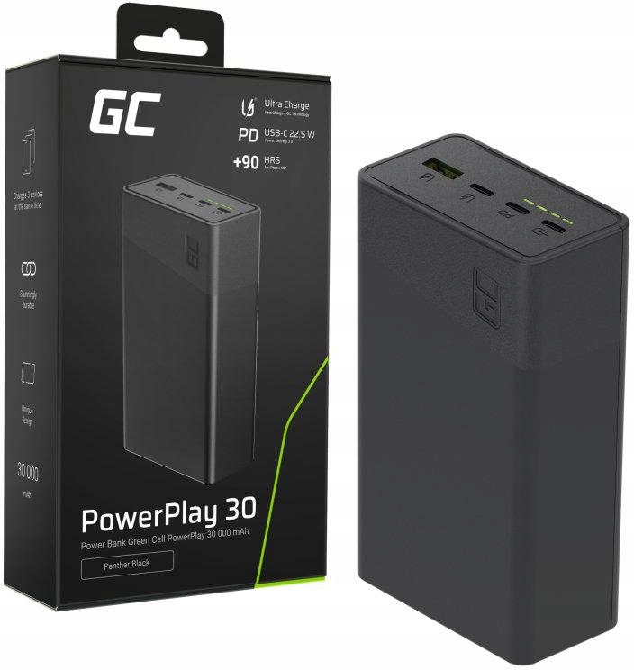 Powerbank Greencell PowerPlay 30 30000 mAh Rychlé 22,5W 3x Usb-c Pd 1 Usb-a