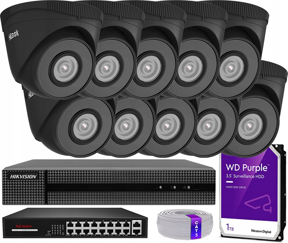 Sada pro monitorování Hikvision IPCAM-T5 Black Kit 10/16