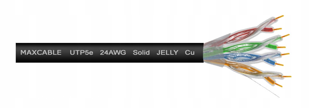 Przewód skrętka Utp CAT5e drut Cu żelowany zewnętrzny 305m czarny Maxcable