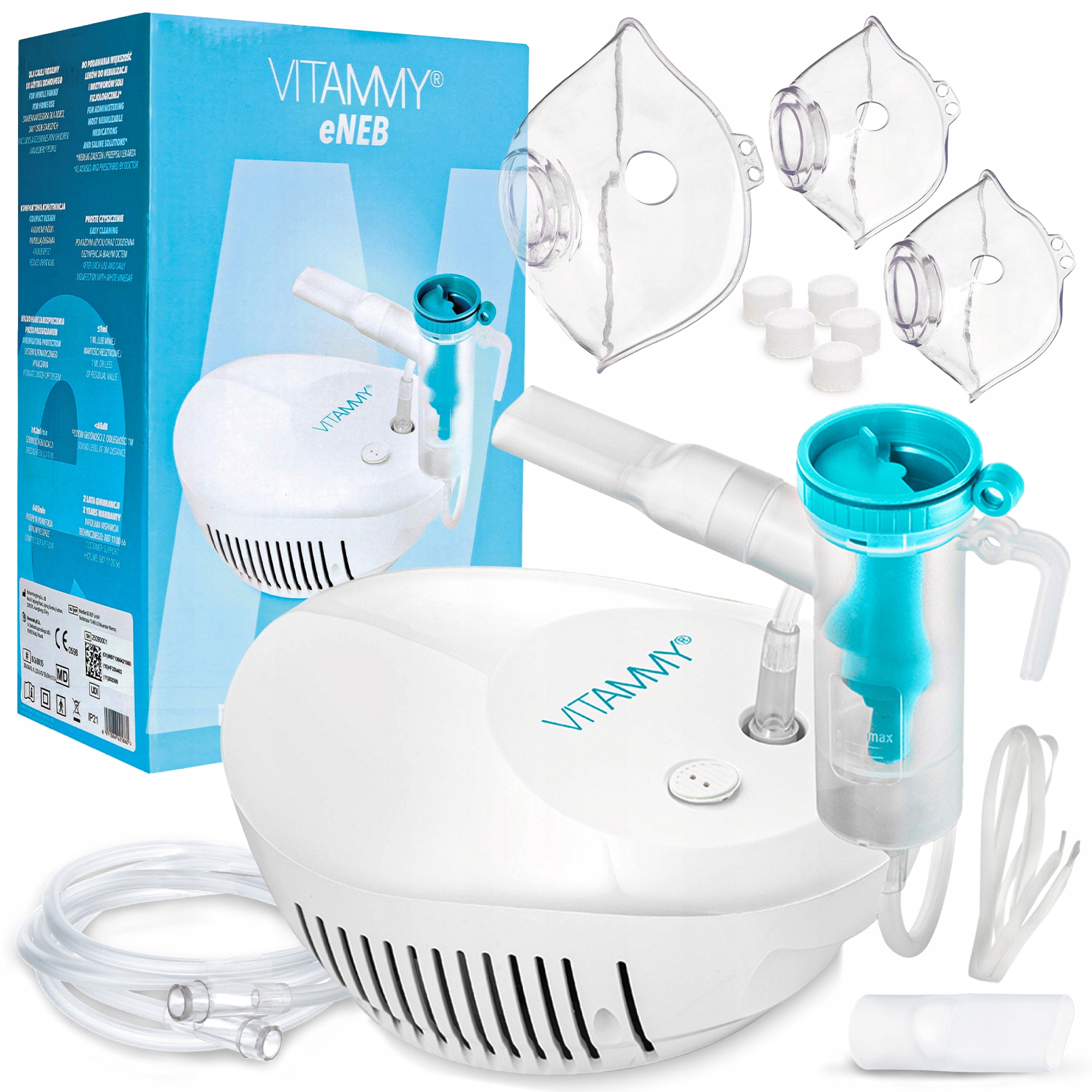 INHALATOR NEBULIZATOR DLA DZIECI DOROSŁYCH PNEUMATYCZNY 3MASKI VITAMMY ENEB
