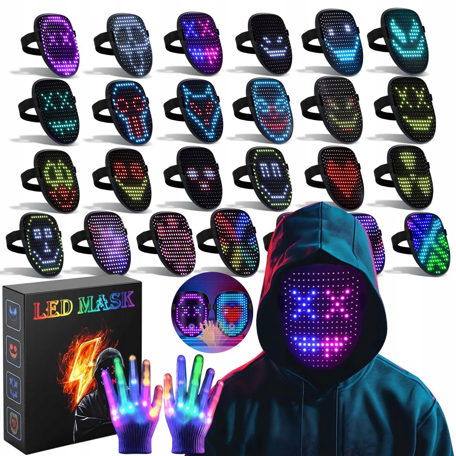 Led Maska S Proměnlivou Tváří Svítící Usb 600MAH 50 Vzorů Pro Kostýmovou Párty