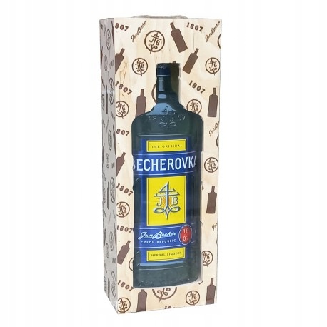 Levně Dárkové balení Karlovarská Becherovka originál dřevěná kazeta 3,0 l.